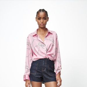 Zara pink satin rope button shirt XS brand new with tags nautical